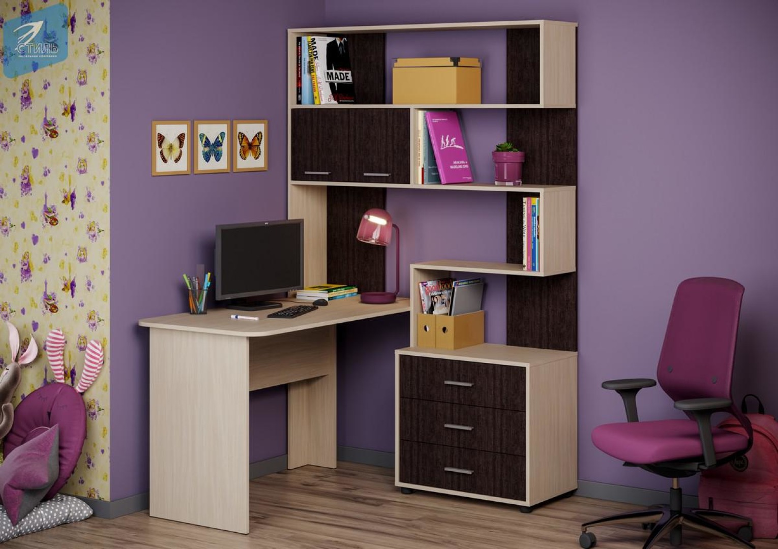 ОС 39 Уголок школьника Паскаль НМ-3 Корпус- Дуб молочный Фасад ЛДСП ...