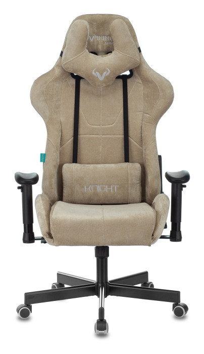 Кресло игровое Бюрократ VIKING KNIGHT Fabric песочный Light-21 с подголовником, крест металл (150кг)