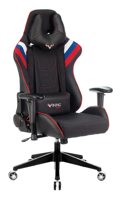 Кресло игровое Бюрократ ZOMBIE VIKING-4 AERO белый/синий/красный иск.кожа/ткань с подголовн.,крестов