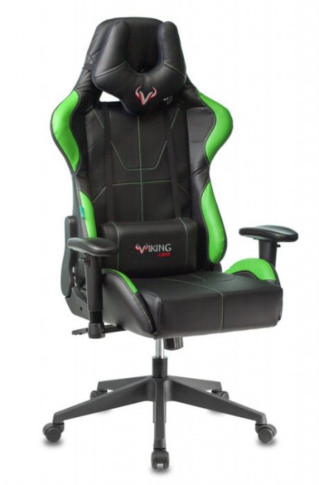 Кресло игровое Бюрократ ZOMBIE VIKING-5 AERO  черный/салатовый искус. кожа с подголовником (150кг)