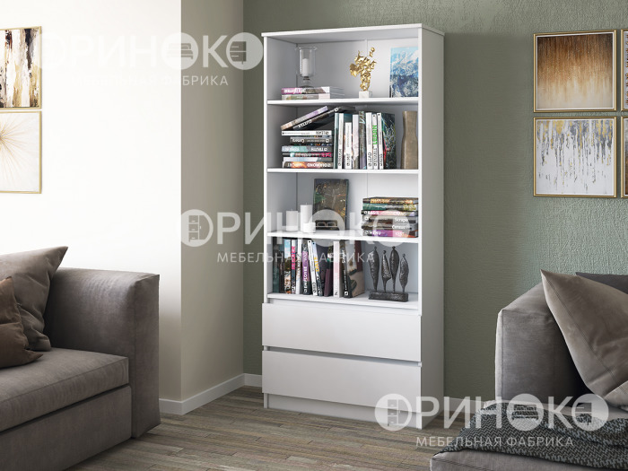 Стеллаж Мальм 2 ящика 804х1800х350 Ш/В/Г Белый/Сонома, ЛДСП/ЛДСП