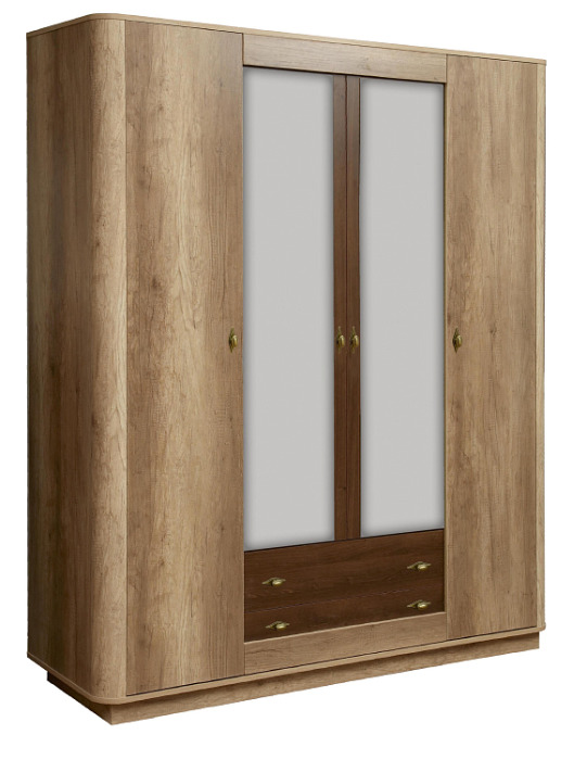 Шкаф для одежды Фантазия(4-х дв.дуб каньон/белый/дуб кальяри/зеркало)1764х2156х586 мм ДВГ Корпус/фас