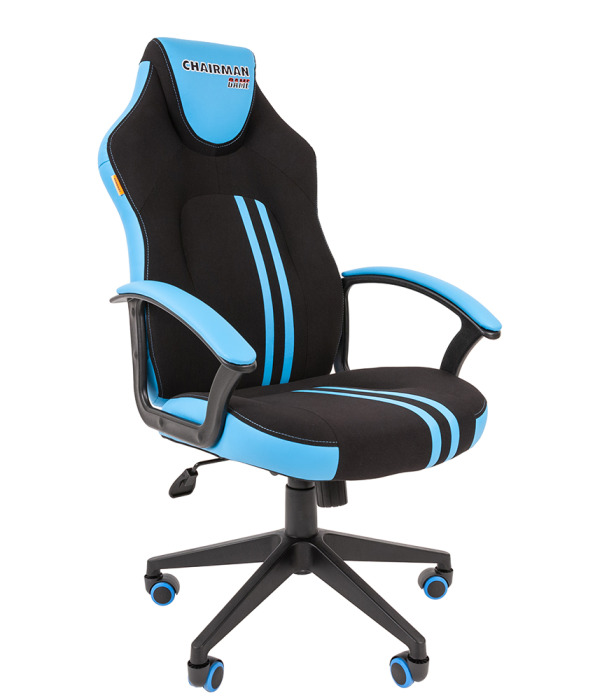 Офисное кресло Chairman game 26 Россия черный/голубой (120кг) экокожа/ткань